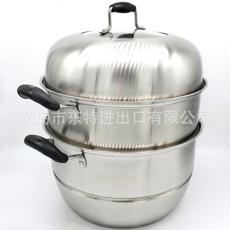 Stainless steel thickened steamer, electric wooden handle, bottom combination cover, three-layer steamer, household multi-functional soup steamer detail image 10