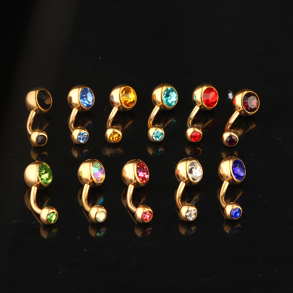 Rose Gold Double Diamond Belly Button Ring Stainless Steel Umbilical Piercing Jewelry detail image 10