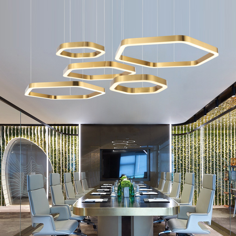 customized Hexagon a chandelier Postmodern Light extravagance Living room lights Stainless steel originality personality Restaurant Bar counter led a chandelier