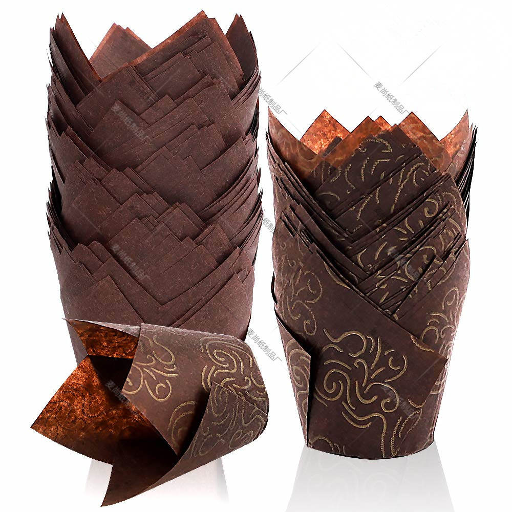 Europea de calidad alimentaria importada de alta temperatura resistente a prueba de aceite de papel Cupcake hornear oro ola marrón titular de papel de la torta