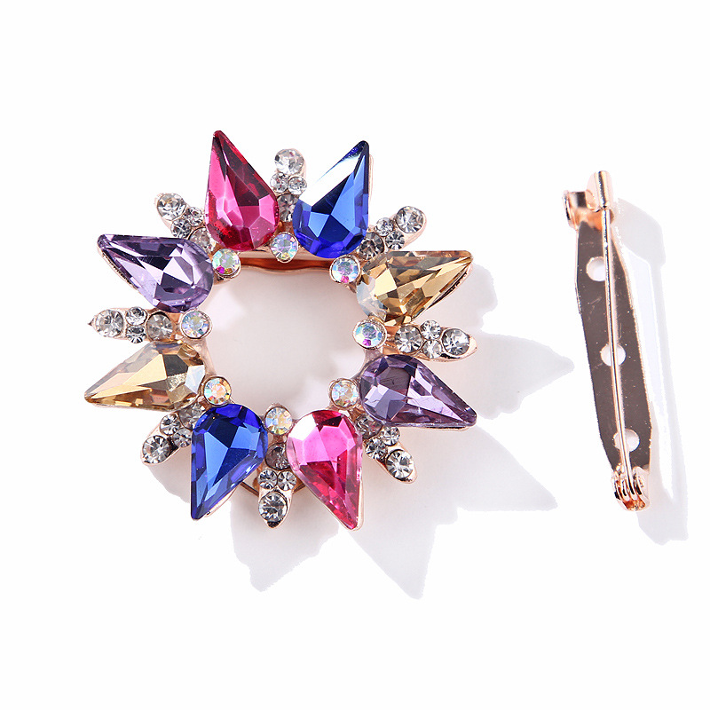 Korean fashion bunte kristall glas blume rose gold brosche schal schnalle dual zweck alle spiel kleidung zubehör_voghion.com