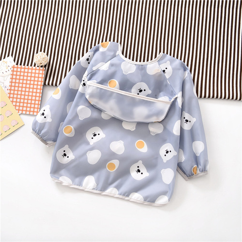 Children's smock long-sleeved waterproof reverse dressing baby eating clothes baby bib eating pocket painting clothes manufacturer wholesale