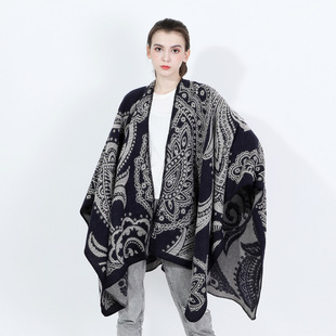 2023 New Cross Mirror European and American Fashion Autumn and Winter Cashmere Women's Scarf All-match Warm Shawl Split Cape