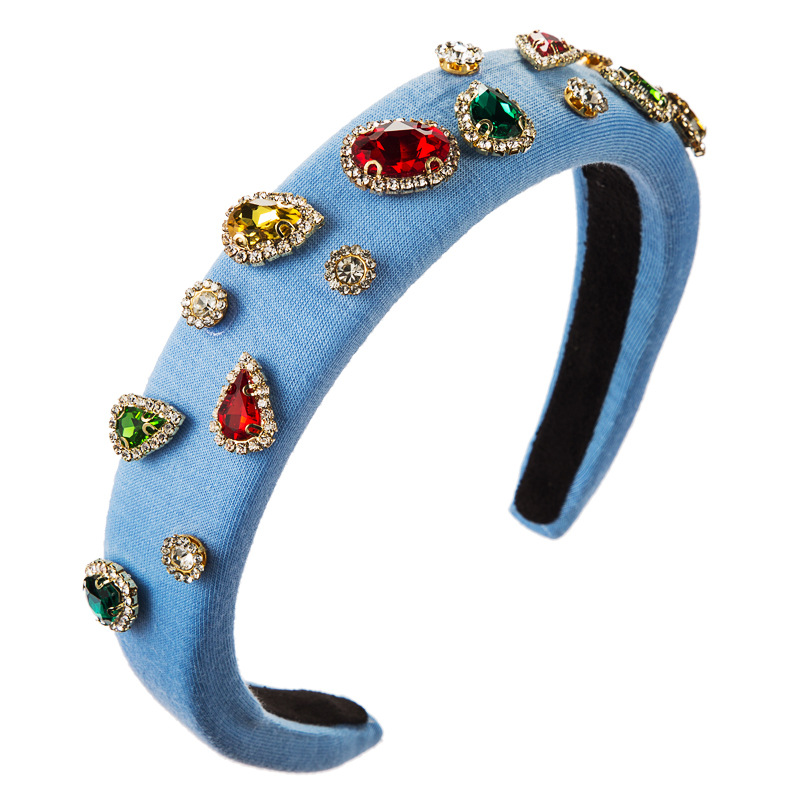 Fashion Thin Sponge Hair Hoop Female Spring New Diamond Candy Colorful Catwalk Fabric Hair Accessories display picture 13