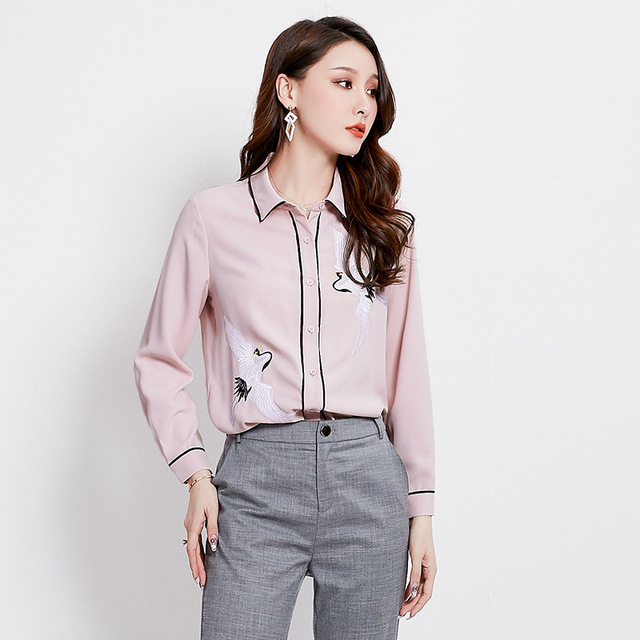 Autumn fashion embroidered crane cardigan woven Chiffon shirt 