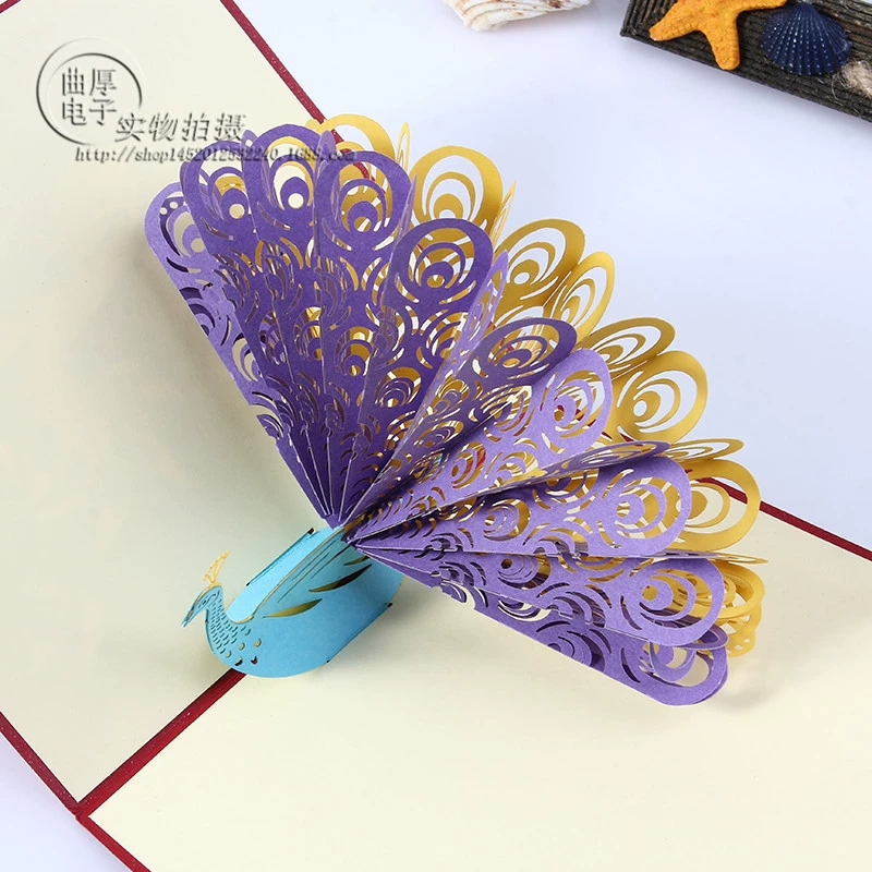 Three dimensional postcard, small cards, DIY, in 3d format, peacock, Birthday gift