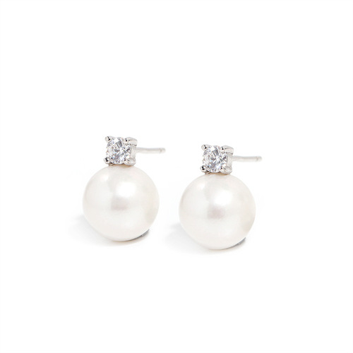 Tiffany niche design zircon pearl earrings women's 925 silver earrings simple temperament earrings dropshipping