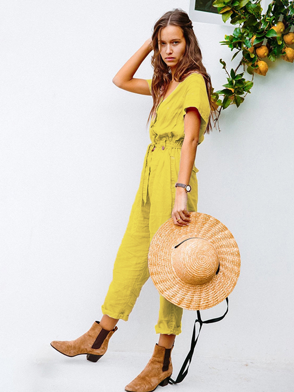 fashion women s spring and summer new hot-selling single-breasted all-match nine-point jumpsuit wholesale NSDF412