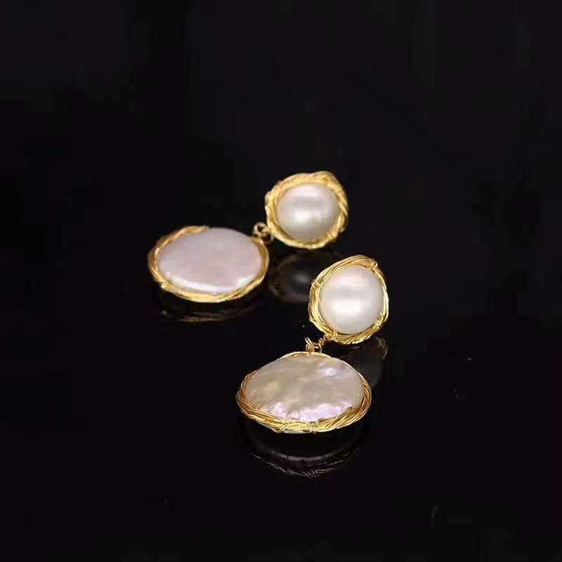 Pearl drop earrings, 925 silver hooks, gold‑plated, freshwater pearls, French style