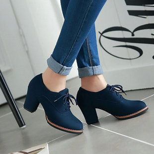 Spring and Autumn Frosted Leather Shoes Deep Mouth High Heels Women's Lace-up Thick Heel High Heel Shoes Round Toe British Ankle Boots Women's Boots