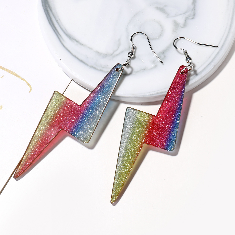 New Three-dimensional Color Lightning Earrings Exaggerated Acrylic Earrings Creative Fun Jewelry display picture 3