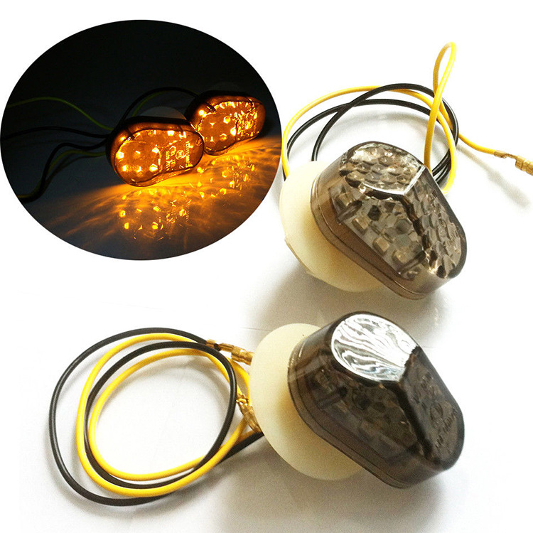 APair Of12 VElectric Vehicle Motorcycle Turn Signals Modified LEDSuper Bright Waterproof Smoked Lampshade Tail Light Yellow Light