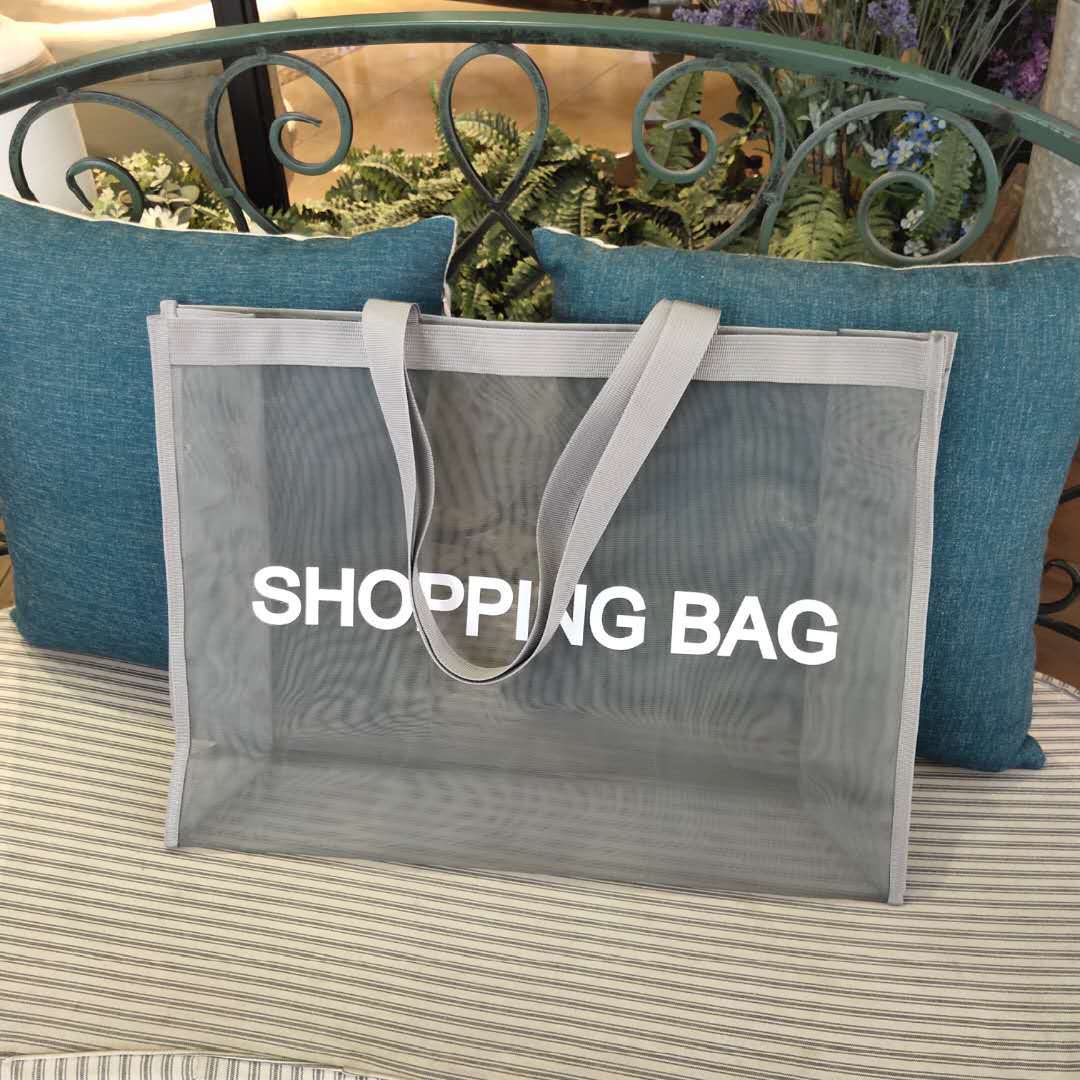 现货商场手提袋服装店大容量尼龙透明网纱购物袋沙滩袋瑜伽健身