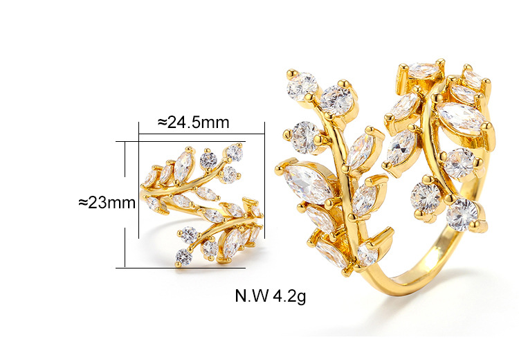 Fashion Brass Zircon Leaf Copper Ring display picture 1