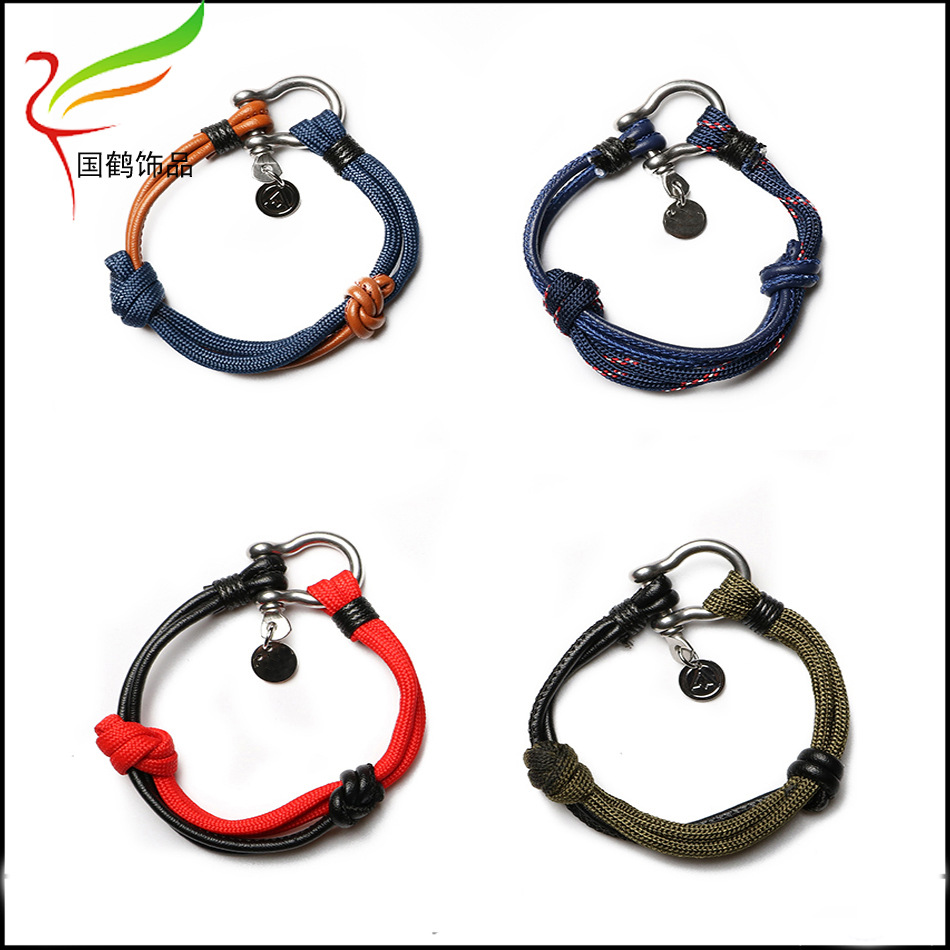 伞绳pu不锈钢扣子手链7