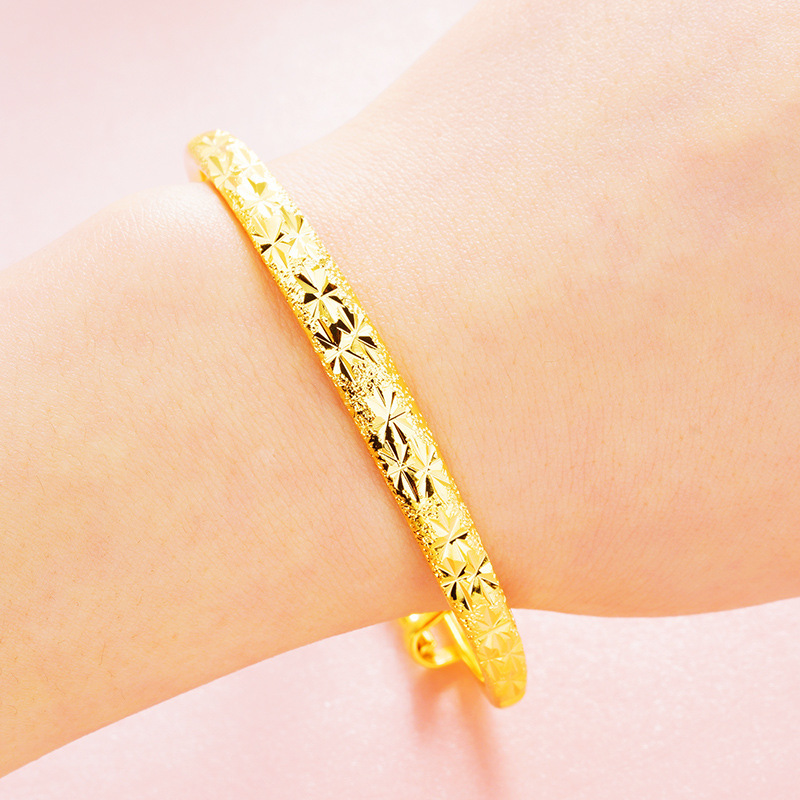 Vietnam arena oro plano redondo estrellado Push-Pull pulsera chapado en oro 24K doble Bu esmerilado pulsera femenina ajustable