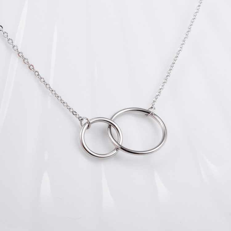 All Seasons Season 1 Piece 925 Sterling Silver Double Ring Circle Solid Color 925 Sterling Silver Cable Chain Pendant Necklace Necklace