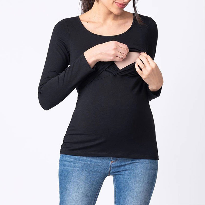 哺乳孕妇长袖纯色T恤|ms