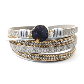 2019跨境磁铁扣手链欧美时尚多层皮质镶钻磁扣缠绕手链手镯批