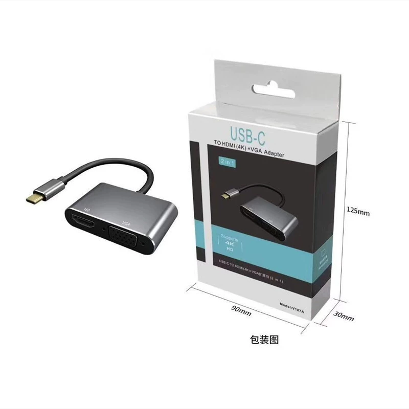 Подходящий кабель-адаптер USB-C двухсторонний Type-C к HDMI VGA HDMI высокого разрешения USB 3