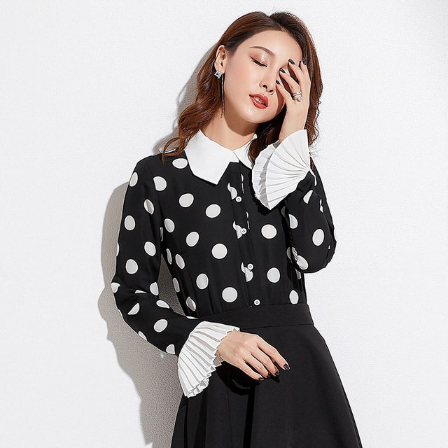 Autumn bell sleeve cardigan blouse Long Sleeve Chiffon bobbin shirt