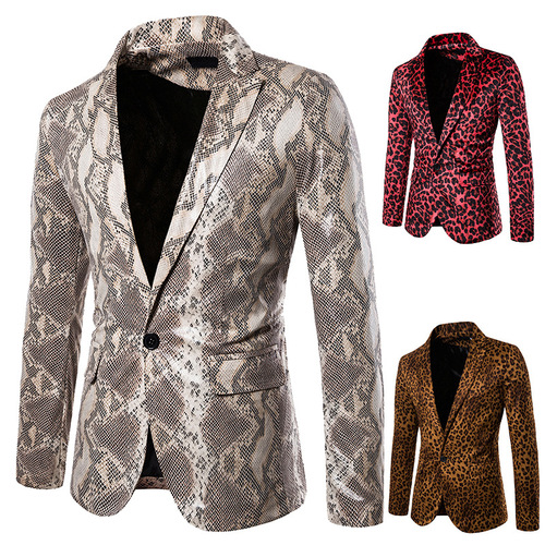 men's jazz performance suit blazers groomsmen jacket Men's western Leopard Snake Print Performance dress suit nightclub master of ceremonies studio coat