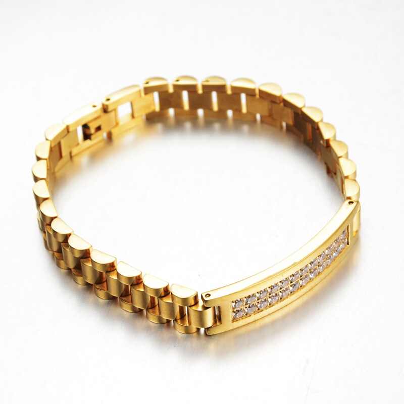 hiphop hip hop trendy rock nightclub bar trendy brand accessories titanium steel double row Diamond Strap Bracelet STB222