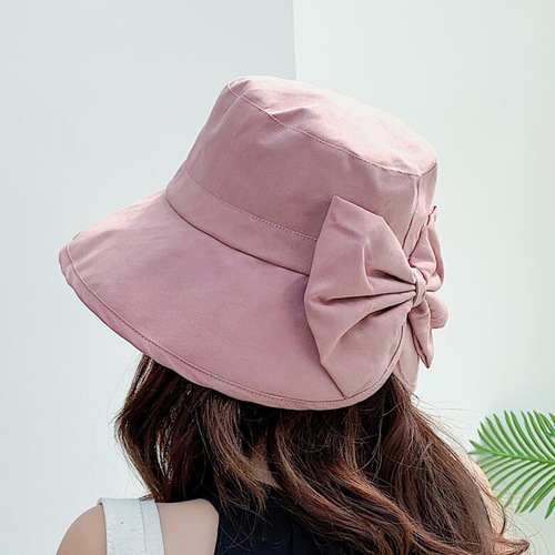 Korean hat women's new style bow solid color fisherman hat net celebrity basin hat summer outdoor sun hat one piece drop shipping