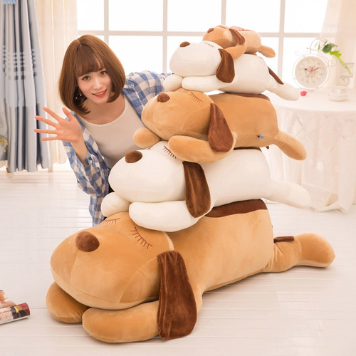 Creative soft striped lying dog plush toy sleeping pillow children's doll birthday girl gift wholesale