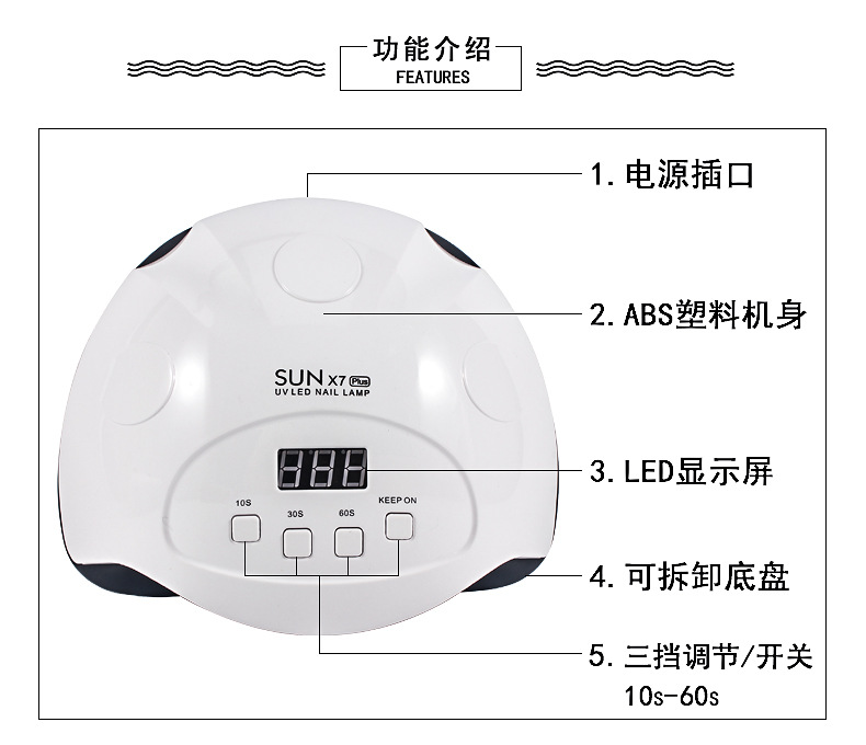 跨境货源 新款SUNX 7Plus美甲灯 42颗灯珠90W智能感应指甲烘干机详情13