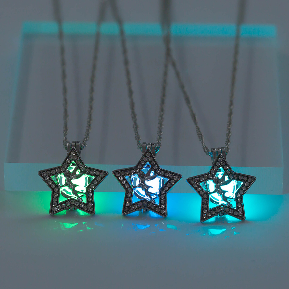 Fashion New Jewelry Five-pointed Star Angel Diamond Pendant Luminous Alloy Necklace display picture 7