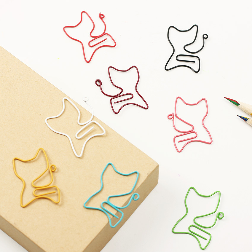 Creative Cute Solid Color Cat Shape Student Office Paper Clip Color Random display picture 1