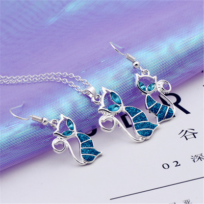 歐美新款項鏈吊墜 時尚款簡約拉長貓咪耳環 opal女項墜氣質女