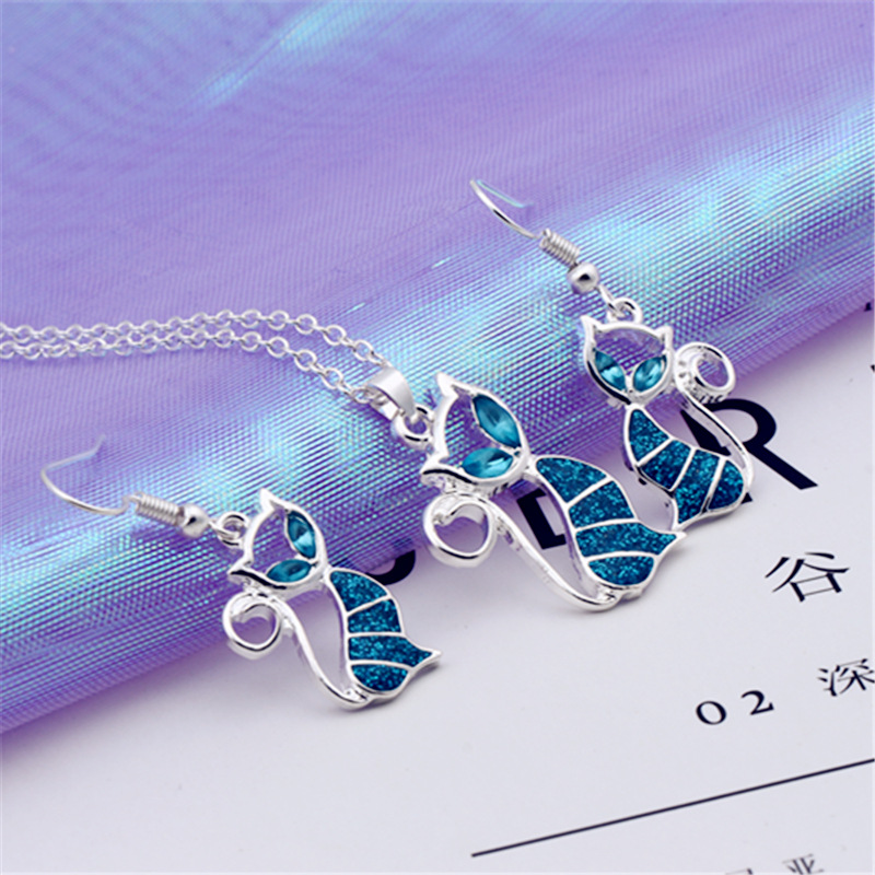 歐美新款項鏈吊墜 時尚款簡約拉長貓咪耳環 opal女項墜氣質女