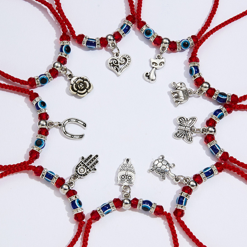 European and American Fashion Creative Personalized U-Shaped Bracelets, Various Blue-Eyed Evil-Eyed Red Rope Braided Adjustable Hand Jewelry Handmade
