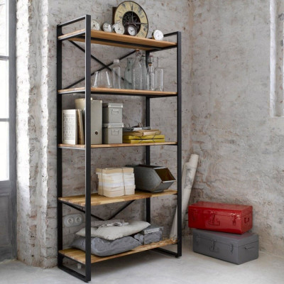 美式loft铁艺置物架 落地复古做旧实木书架 客厅装饰多层展示架子|ms