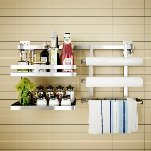 No punching 304 stainless steel wall-mounted kitchen rack hanging rod hook rack household bowl rack dish drainer rack