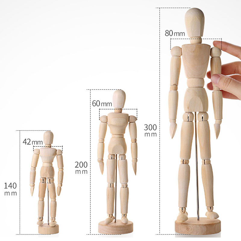 Mano de madera dibujos animados marioneta hecha a mano en forma de hombre loto madera móvil mano de madera bosquejo modelo conjunto pintura adornos de madera