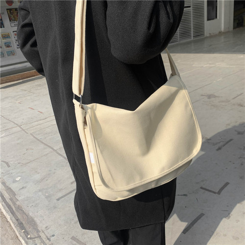 Student School Bag Women's Crossbody Postman Bag Canvas Single Shoulder Bag Men's Work Bag Large Capacity Shoulder Bag Black Fabric Bag Trendy