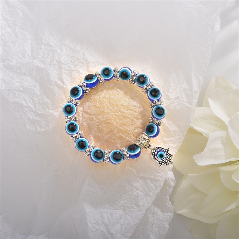 Retro Blue Eye Fatima's Hand Beads Bracelet display picture 4