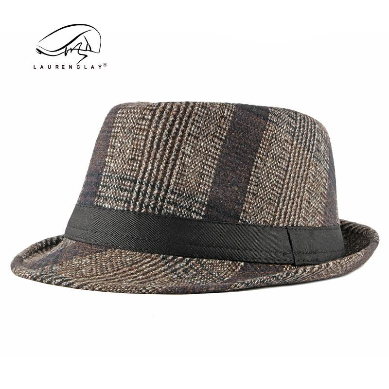 Otoño e Invierno nuevo británico retro Plaid Top Hat hombres de mediana edad y ancianos de lana Caballero sombrero Jazz sombrero al por mayor