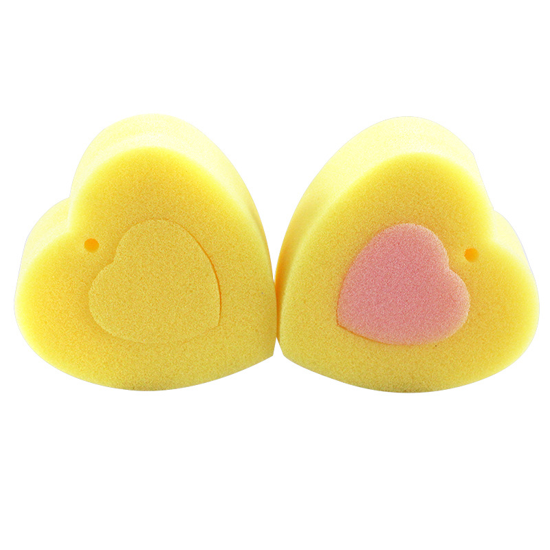 厂家直供婴儿海绵洗澡用品心型可拼接换色清洁沐浴海绵擦现货批发