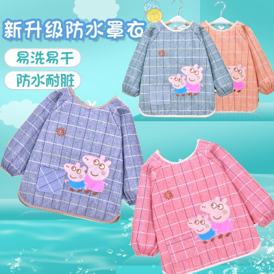 儿童防水罩衣 纯棉 宝宝吃饭罩衣防水围裙画画衣反穿衣 布兜宝贝|ms