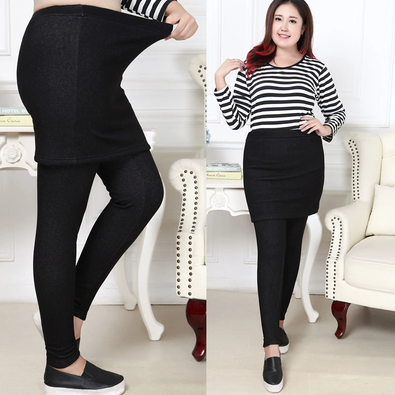 200 кг 300 кг искусственный деним зимние Искусственные из двух частей внешние женские леггинсы талия три фута четыре фута брючная юбка теплая большие размеры