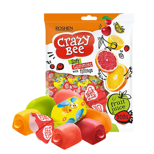 Fruit-flavored sandwich popping gummy candies imported from Rusheng casual children's snacks Little Bee Liquid Juice QQ Candy