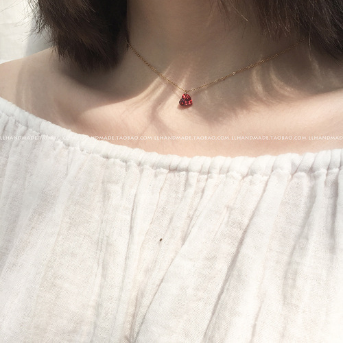 925 sterling silver plated 14K gold love-shaped necklace Japanese and Korean version simple clavicle chain necklace birthday gift for girlfriend