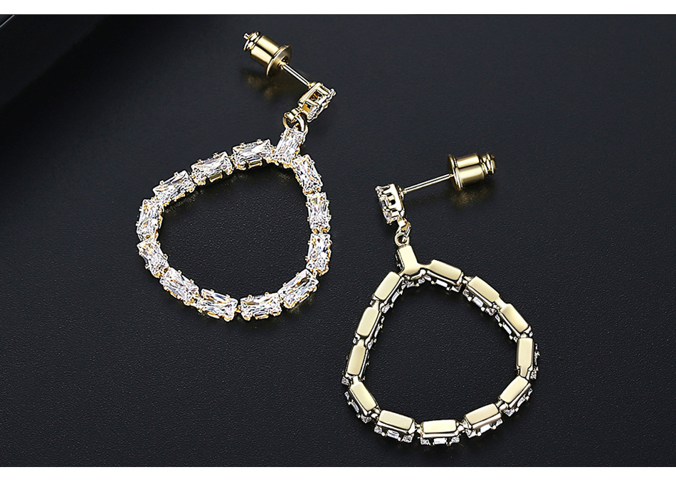 Fashion European And American Atmospheric Fashion Banquet Ladies Copper Inlaid Zircon Earrings Earrings display picture 5
