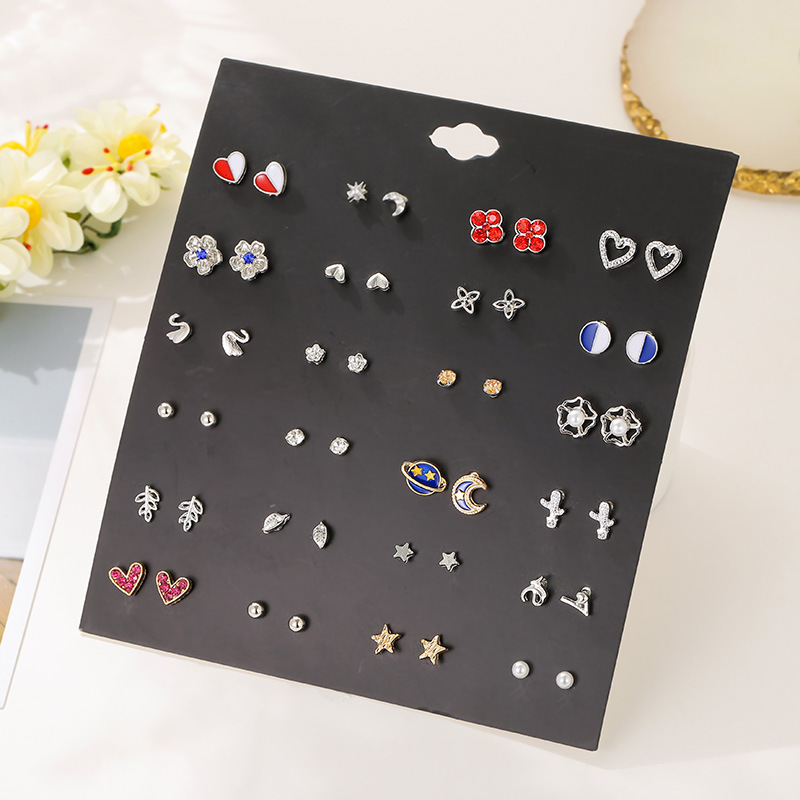 45g Weight Artificial Gemstones Inlay Material Earrings, Ear Studs Classification New 24 Pairs Of Simple Wild Sweet Earrings