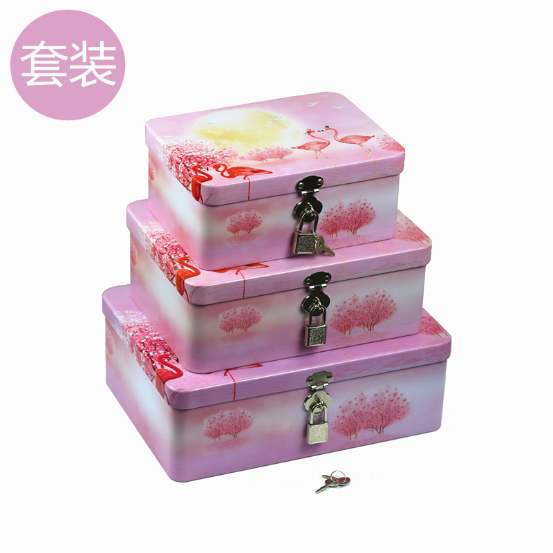 Caja de hierro con cerradura papelería creativa caja de dinero Mini caja de hierro de metal caja de almacenamiento caja de contraseña caja de almacenamiento conjunto de tres piezas image 5