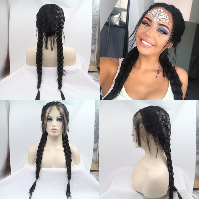 Qingdao Sylvia factory wholesale hand-woven front lace chemical fiber wig doll hair double ponytail headgear a generation of hair
